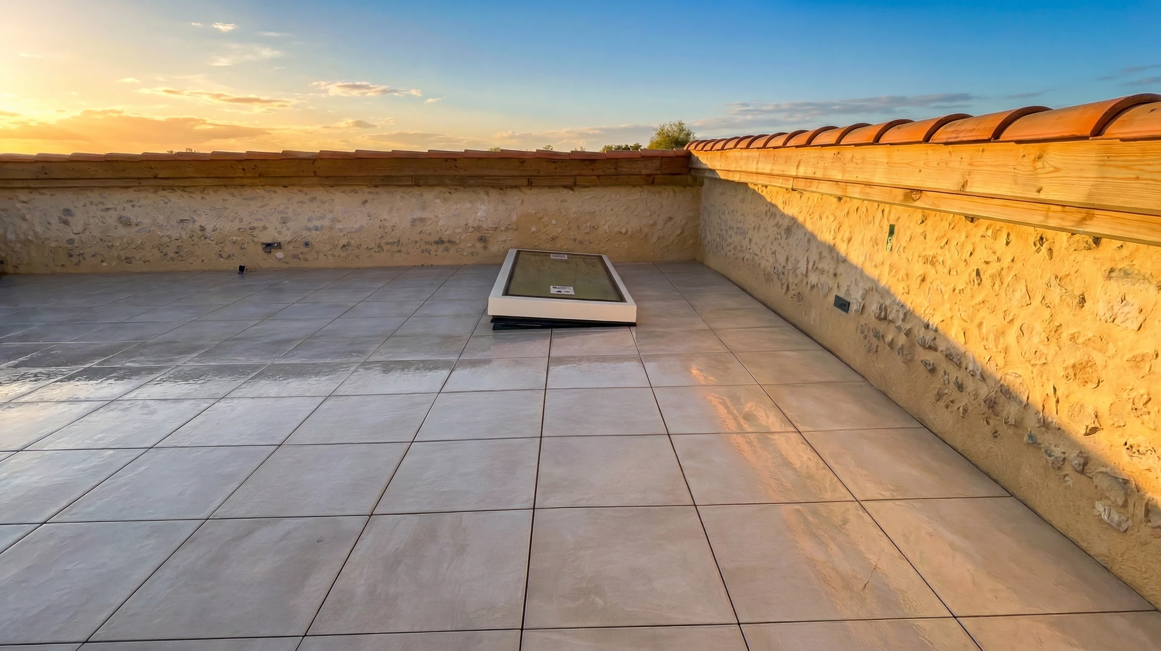 Chantier extérieur d'étanchéité sur toiture-terrasse